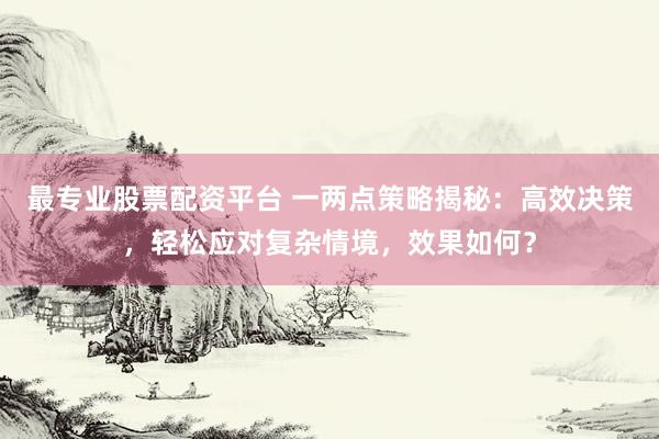 最专业股票配资平台 一两点策略揭秘：高效决策，轻松应对复杂情境，效果如何？