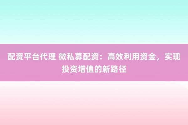 配资平台代理 微私募配资:高效利用资金,实现投资增值的新路径