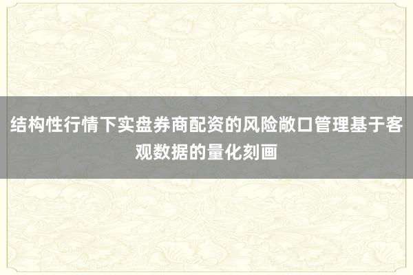 结构性行情下实盘券商配资的风险敞口管理基于客观数据的量化刻画