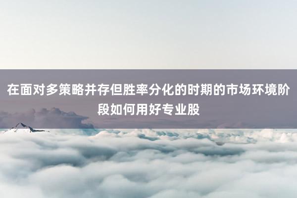 在面对多策略并存但胜率分化的时期的市场环境阶段如何用好专业股