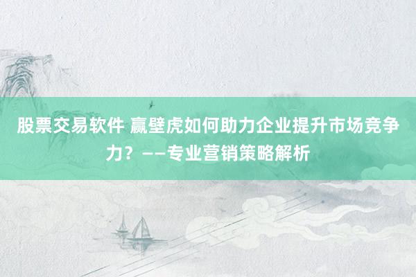 股票交易软件 赢壁虎如何助力企业提升市场竞争力？——专业营销策略解析